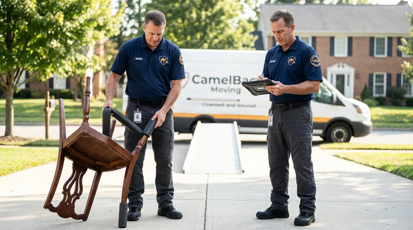 Movers inspecting furniture for damage prevention before loading in Erlanger, KY